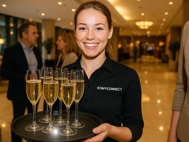 Sektempfang im Hotelfoyer mit Servicepersonal von StaffConnect