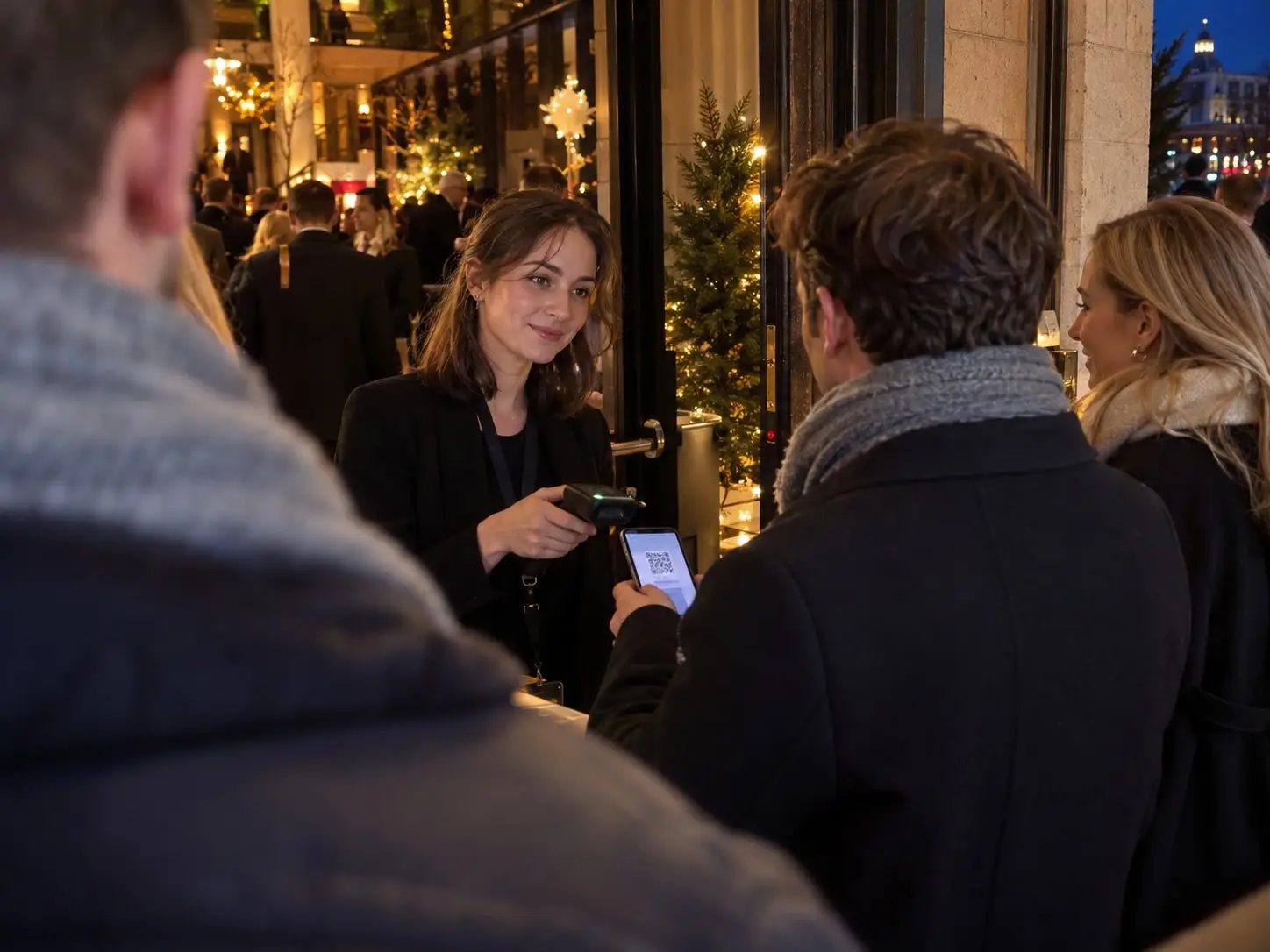 Entry staff scans the QR code on a guest’s phone